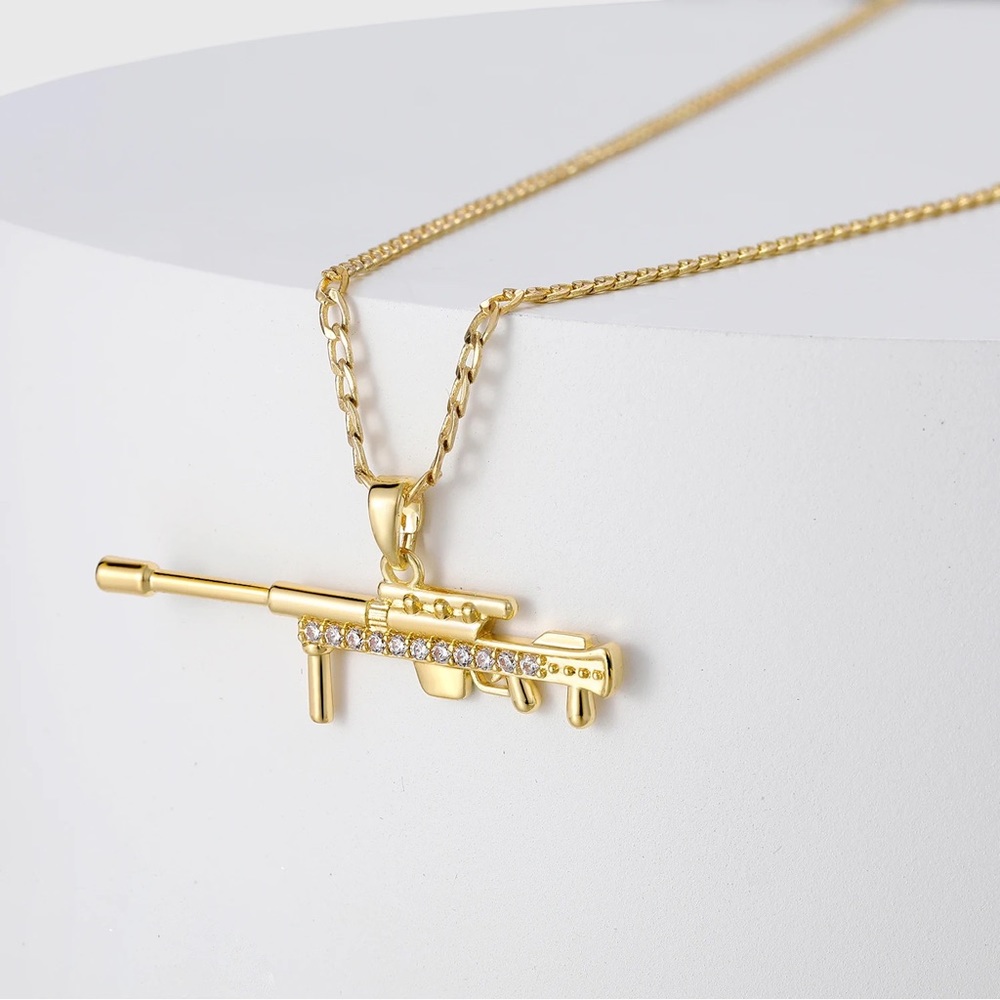 Gold plated, pistol necklace